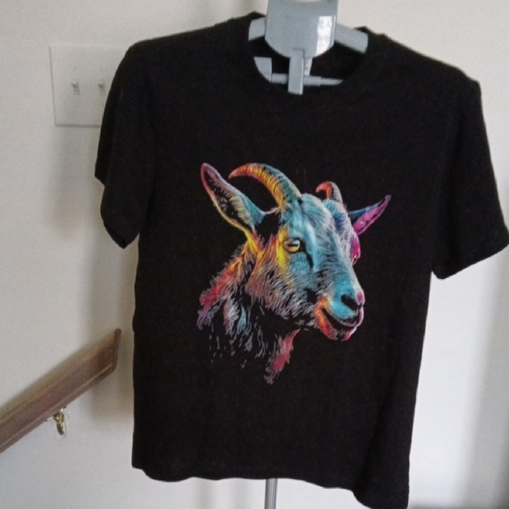 Kids Black T-Shirt with Colorful Goat Graphic